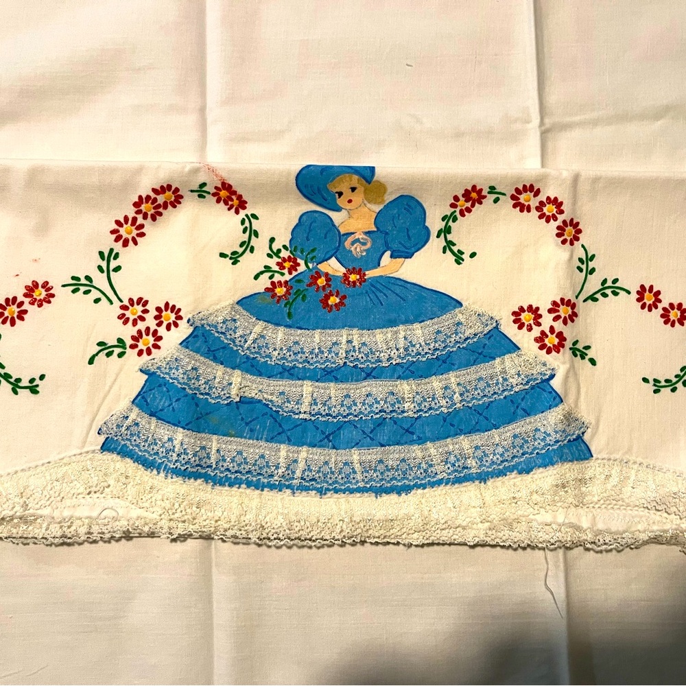Hand stitched embroidered with unbelievable lace work on standard pillow case